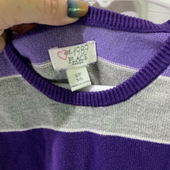 Children’s Place Girls Striped Everyday Short Sleeve Dress Size 5/6 Purple/Grey - Picture 2 of 16